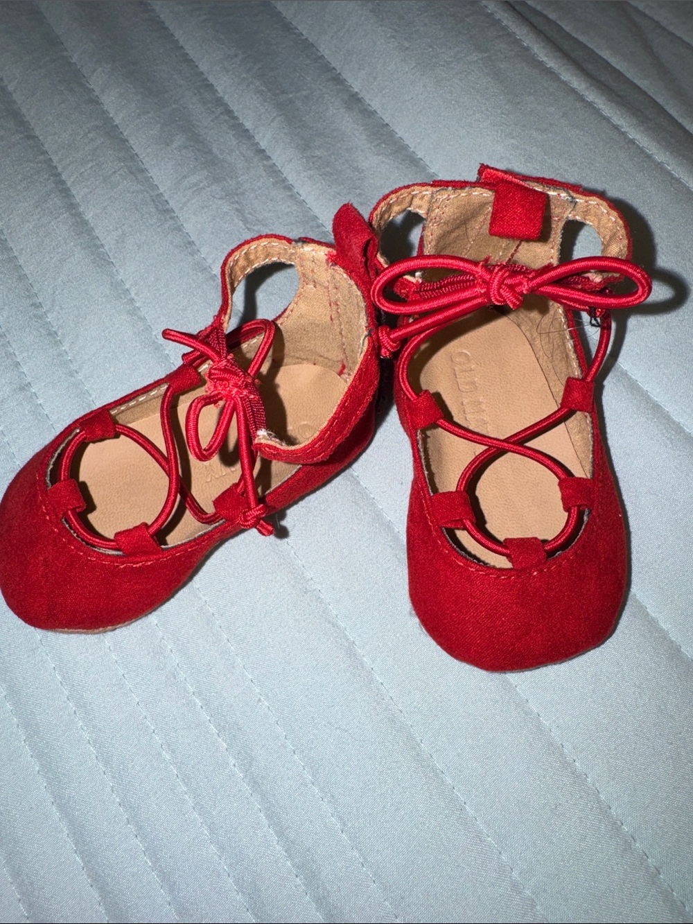 Elastic Laced Red Suede Baby Shoes